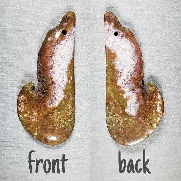 Large Drilled Ocean Jasper with Druzy * 56.70 x 24.92 x 6.87mm - Picture 4 of 16